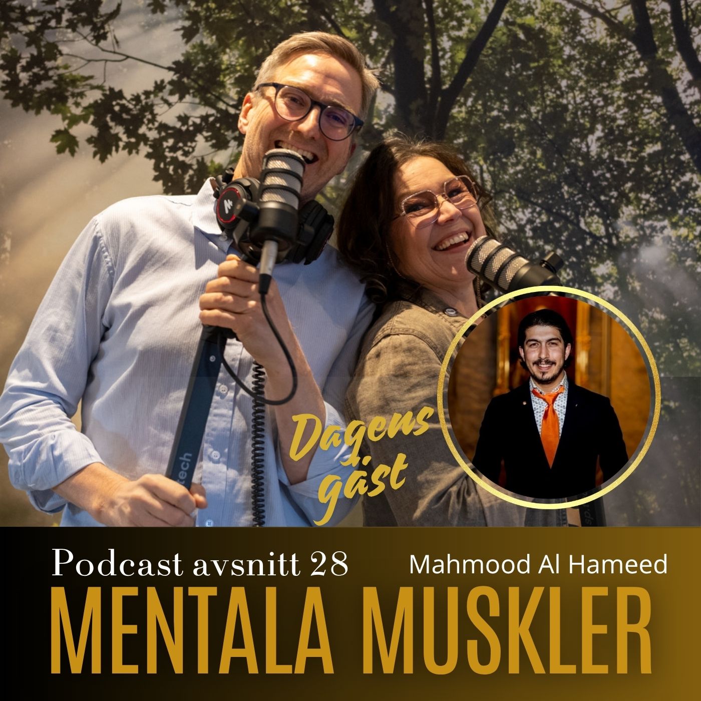 Porträtt av Mahmood Al Hameed i studion för Mentala Muskler-podden, ett avsnitt om överlevnad, mål och att bygga ett nytt liv i Sverige.